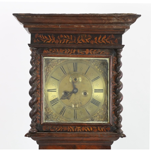 246 - A William and Mary floral marquetry and walnut eight day longcase clock, the 11 inch square brass di... 