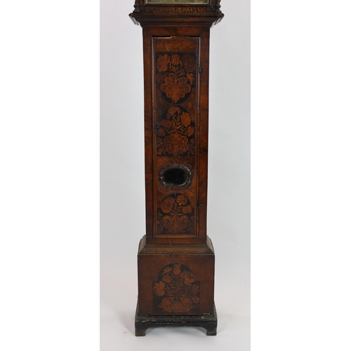 246 - A William and Mary floral marquetry and walnut eight day longcase clock, the 11 inch square brass di... 