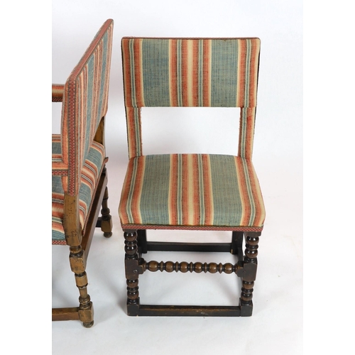 257 - A matched set of twelve 17th century and later dining chairs, the rectangular backs and seats covere... 