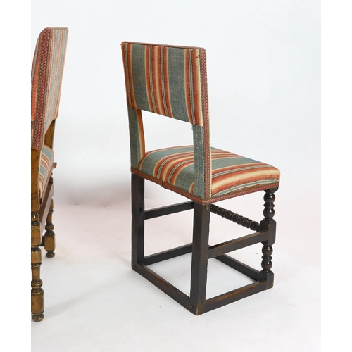 257 - A matched set of twelve 17th century and later dining chairs, the rectangular backs and seats covere... 