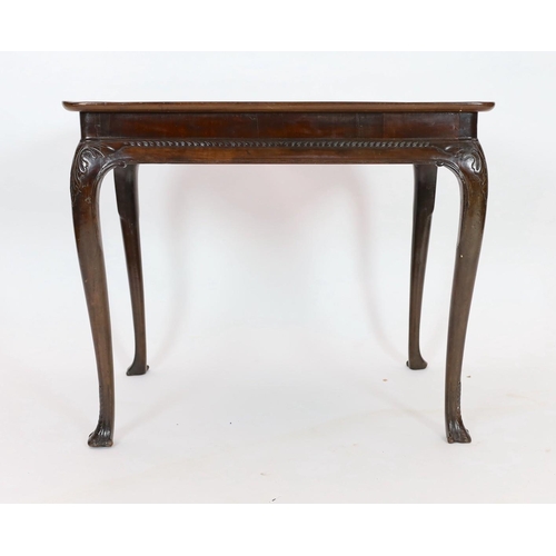 272 - A George I Irish mahogany silver table, with rectangular tray top and acanthus carved slender cabrio... 