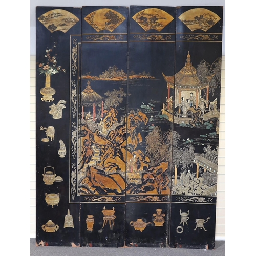 289 - A tall Chinese coromandel lacquer twelve panel screen, 19th century, decorated with fan shaped panel... 