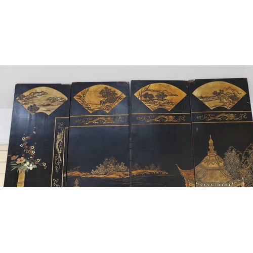 289 - A tall Chinese coromandel lacquer twelve panel screen, 19th century, decorated with fan shaped panel... 