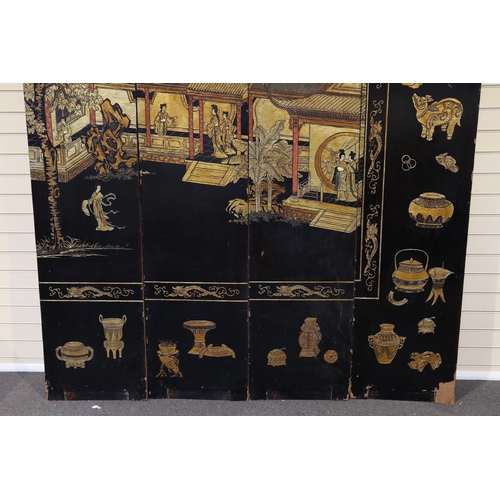 289 - A tall Chinese coromandel lacquer twelve panel screen, 19th century, decorated with fan shaped panel... 