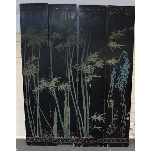 289 - A tall Chinese coromandel lacquer twelve panel screen, 19th century, decorated with fan shaped panel... 