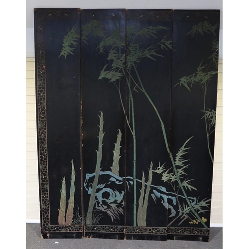 289 - A tall Chinese coromandel lacquer twelve panel screen, 19th century, decorated with fan shaped panel... 