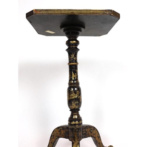 293 - A Chinese export gilt-decorated black lacquer wine table, c.1840, the canted rectangular top above a... 