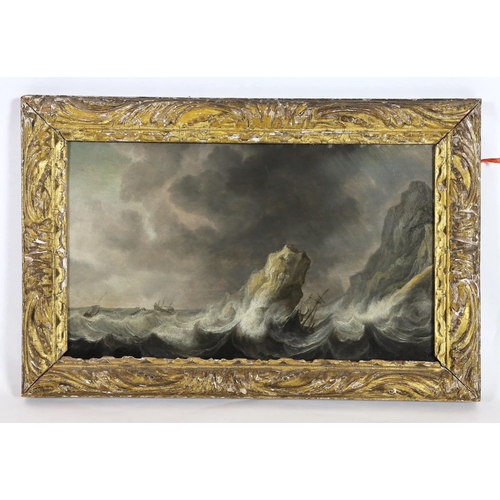 308 - Jan Porcellis (Dutch, c.1584-1632) Shipping in stormy seasoil on panel34 x 58cms. Provenance: Anon. ... 