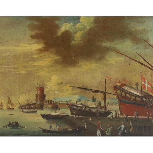 320 - After Francesco Guardi (Italian, 1712-1793) Merchant vessels and other shipping along the shore, inc... 