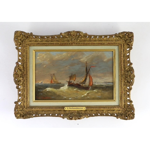 346 - Charles-Louis Verboeckhoven (Dutch, 18021889) Shipping at seaoil on panelsigned14.5 x 23.5cm... 