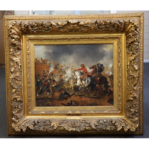 347 - Attributed to Baron Hendrik Leys (Dutch, 1815-1869) A Cavalry Skirmishoil on canvas43 x 54.5cm... 