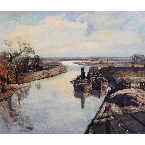 404 - § § Rowland Hilder (1905-1993) Barges on a canaloil on board, signed50.5 x 60.5cm... 