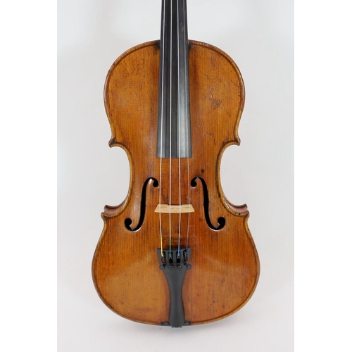 41 - An early 20th century German violin, carved with the head of Wagner, 37cm two piece back and associa... 