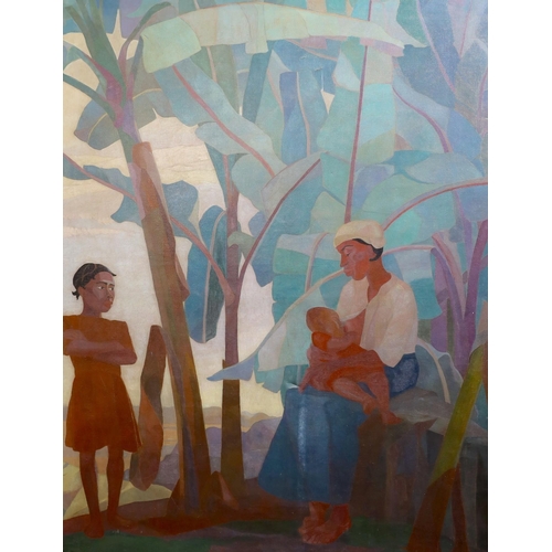 411 - § § Jo Jones (British, 1894-1989) Mother and children beneath banana plantsoil on canvassigned181 x ... 