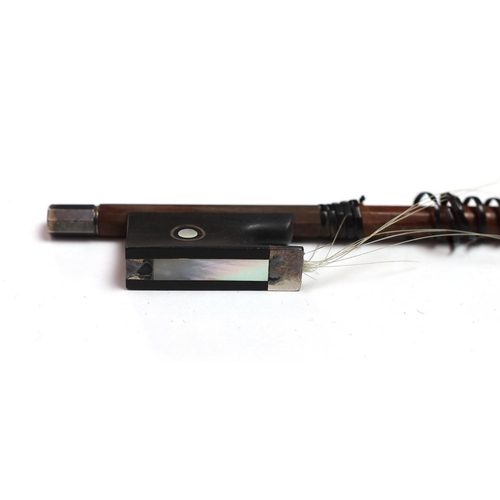 42 - W.E.Hill & Son. An early 20th century violin bow, stamped W.E.Hill and Son to the shaft, mother of p... 