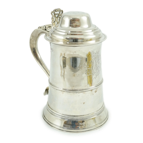 433 - A large George III silver tankard, by George Smith II and Thomas Hayter, with later? engraved monogr... 