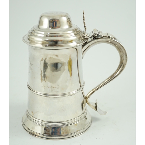 433 - A large George III silver tankard, by George Smith II and Thomas Hayter, with later? engraved monogr... 