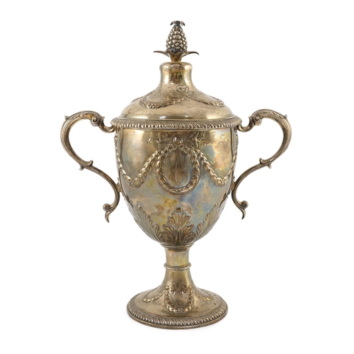 435 - A George III silver presentation two handled vase shaped pedestal cup and cover by Richard Gardner, ... 