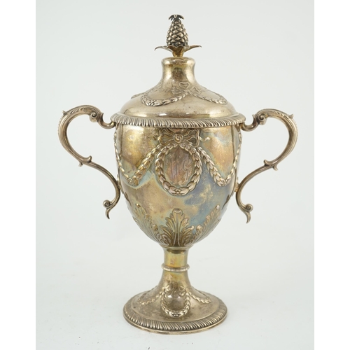 435 - A George III silver presentation two handled vase shaped pedestal cup and cover by Richard Gardner, ... 