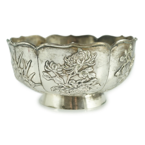 438 - A late 19th century  Chinese Export silver circular bowl, by Chong Woo, Hong Kong, applied with pane... 