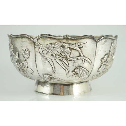 438 - A late 19th century  Chinese Export silver circular bowl, by Chong Woo, Hong Kong, applied with pane... 