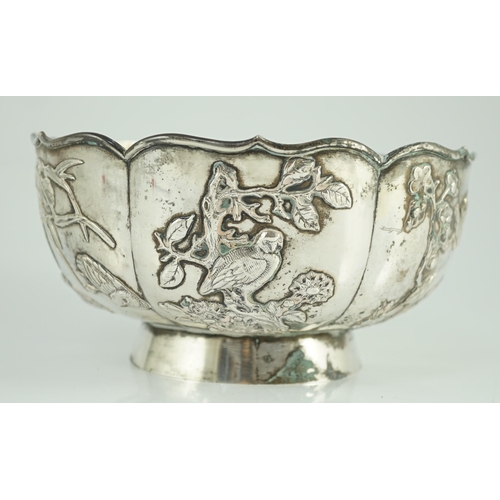 438 - A late 19th century  Chinese Export silver circular bowl, by Chong Woo, Hong Kong, applied with pane... 