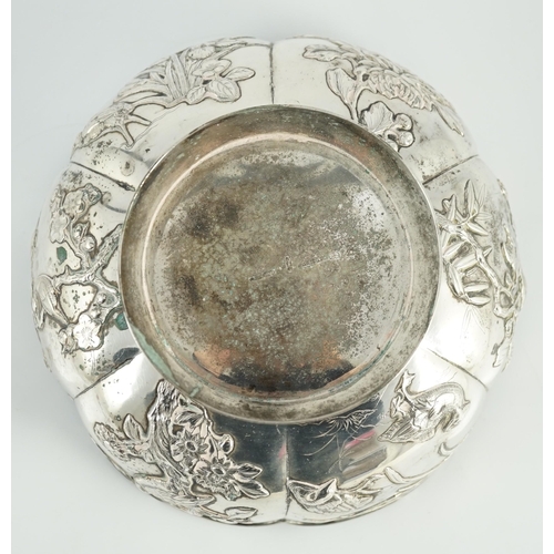 438 - A late 19th century  Chinese Export silver circular bowl, by Chong Woo, Hong Kong, applied with pane... 