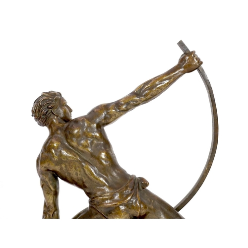 49 - Jean de Roncourt. A French Art Deco bronze 'Le Bendeur', on signed black marble plinth, 72cm wide, 5... 