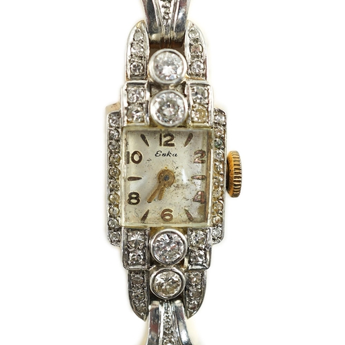 548 - A mid to late 20th century gold and diamond set Eska manual wind cocktail watch, with square dial, t... 