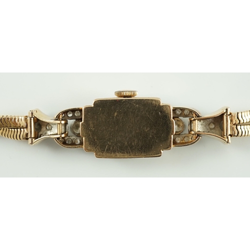 548 - A mid to late 20th century gold and diamond set Eska manual wind cocktail watch, with square dial, t... 