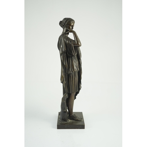 61 - After the antique, a French Reduction Sauvage bronze figure of 'Diana de Gabies', on square plinth, ... 