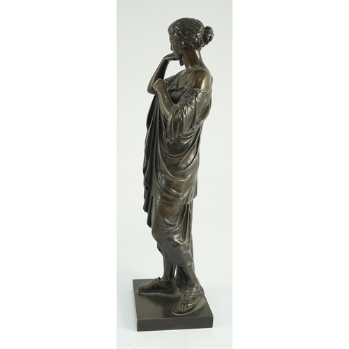 61 - After the antique, a French Reduction Sauvage bronze figure of 'Diana de Gabies', on square plinth, ... 