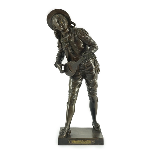 62 - Eutrope Bouret (French, 1833-1906). A bronze figure of 'Figaro', standing playing a mandolin, signed... 