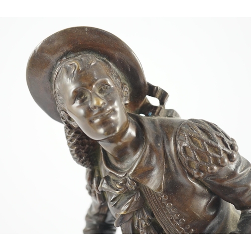 62 - Eutrope Bouret (French, 1833-1906). A bronze figure of 'Figaro', standing playing a mandolin, signed... 