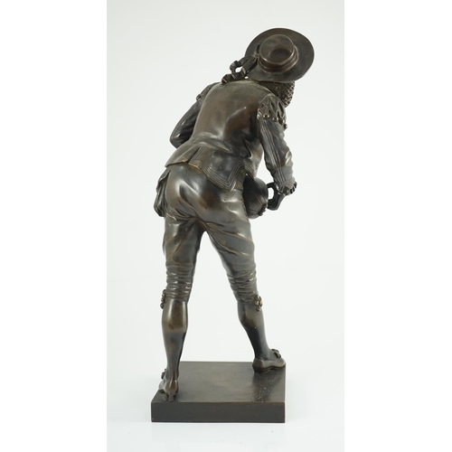 62 - Eutrope Bouret (French, 1833-1906). A bronze figure of 'Figaro', standing playing a mandolin, signed... 