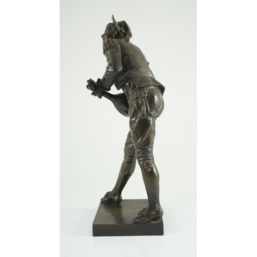 62 - Eutrope Bouret (French, 1833-1906). A bronze figure of 'Figaro', standing playing a mandolin, signed... 