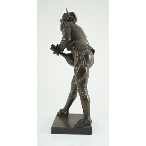 62 - Eutrope Bouret (French, 1833-1906). A bronze figure of 'Figaro', standing playing a mandolin, signed... 