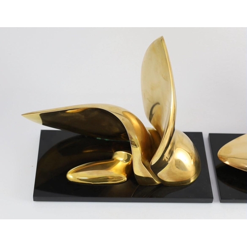 65 - Jack Zajac (American, b.1929). A pair of bronze abstract sculptures, on ebonised plinths, one signed... 