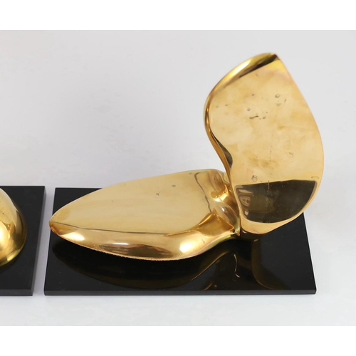 65 - Jack Zajac (American, b.1929). A pair of bronze abstract sculptures, on ebonised plinths, one signed... 