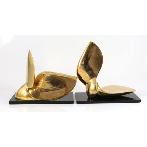 65 - Jack Zajac (American, b.1929). A pair of bronze abstract sculptures, on ebonised plinths, one signed... 