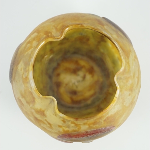 69 - A Daum Les champignons cameo glass bowl, mottled glass body, acid-etched, in cameo relief with m... 