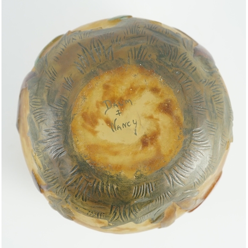 69 - A Daum Les champignons cameo glass bowl, mottled glass body, acid-etched, in cameo relief with m... 