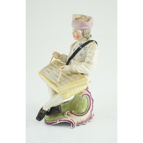 81 - A Frankenthal porcelain figure of a zither player, c.1760, modelled seated on a scrollwork base, und... 