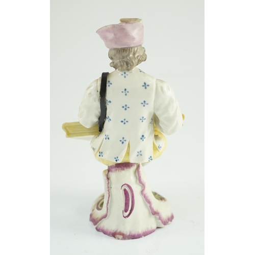 81 - A Frankenthal porcelain figure of a zither player, c.1760, modelled seated on a scrollwork base, und... 