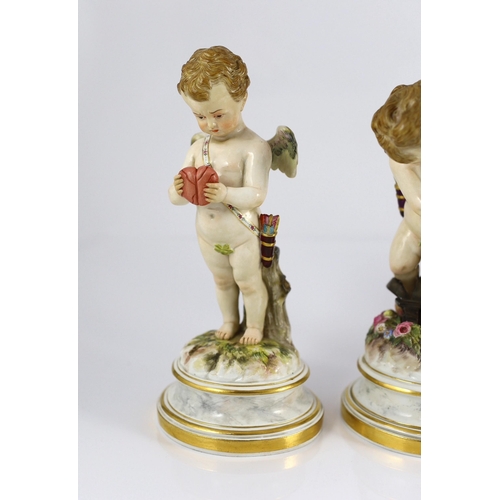 84 - A series of five Meissen porcelain figures of Cupid, late 19th century, modelled by Heinrich Schwabe... 