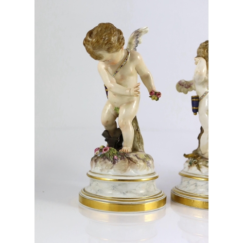 84 - A series of five Meissen porcelain figures of Cupid, late 19th century, modelled by Heinrich Schwabe... 