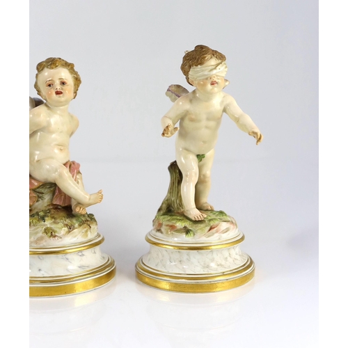 84 - A series of five Meissen porcelain figures of Cupid, late 19th century, modelled by Heinrich Schwabe... 