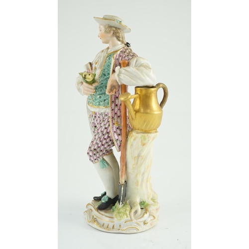 86 - A Meissen figure of a gardener, c.1770, modelled by Michel Victor Acier, holding a posy of flowers i... 