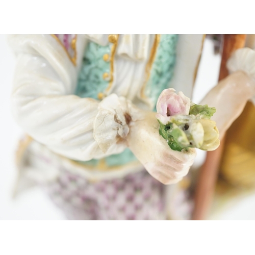 86 - A Meissen figure of a gardener, c.1770, modelled by Michel Victor Acier, holding a posy of flowers i... 