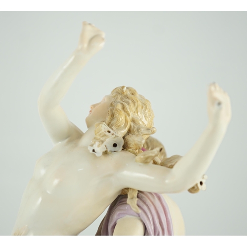 95 - A Meissen allegorical group of Apollo and Daphne, 19th century, on a square base, underglaze blue cr... 